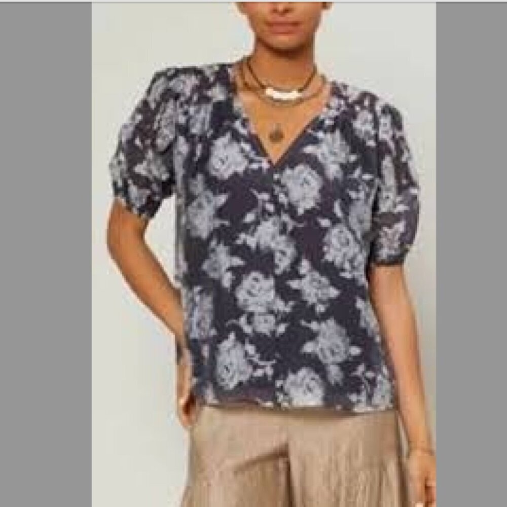 Current Air Anthropologie Ally Floral Blouse In Dark Navy Floral In Multi Small